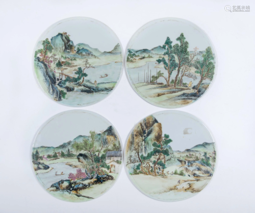 Set of 4 Chinese Famille Rose Plaques, 19th Century