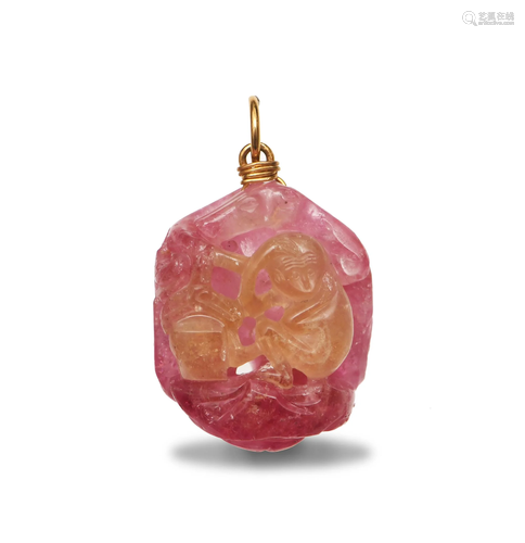 Chinese Tourmaline Monkey Pendant, 19th Century