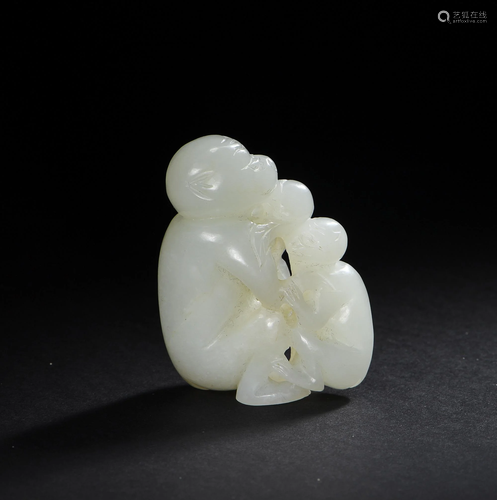 Chinese White Jade Monkey Carving, 18th Century