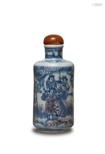 Chinese Blue & Red Porcelain Snuff Bottle, 19th Ce…
