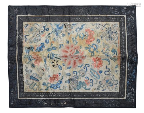 Chinese Textile Panel of Flowers, 19th Century