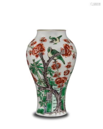 Chinese Wucai Meiping Bird Vase, Kangxi