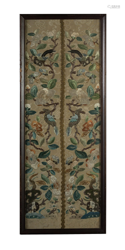 Chinese Silk Panel with Birds & Flowers, 19th Century