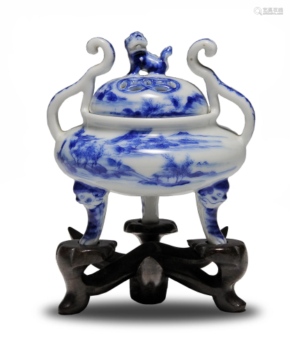 Chinese Blue & White Porcelain Censer, Republic