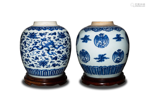 2 Chinese Blue & White Ginger Jars, 18th Century