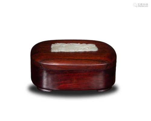 Chinese Hardwood Box with Jade Inset, Qing