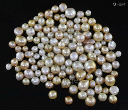 One hundred and twenty seven loose undrilled assorted shaped natural pearls, gross weight ,106.44ct,