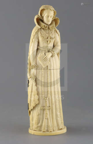 A 19th century Dieppe ivory 'triptych' model of Mary Queen of Scots, her skirt opening to reveal a