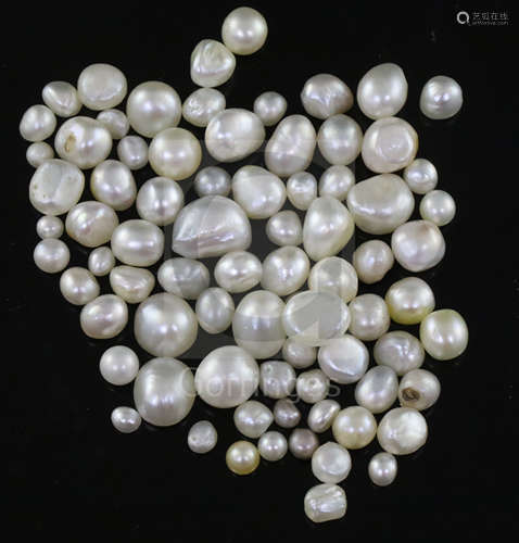 Seventy eight loose undrilled assorted shaped natural pearls, gross weight 52.58cts, with