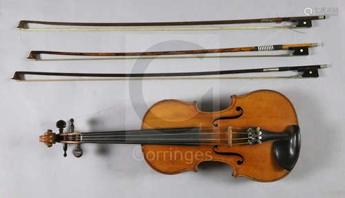 A French violin, labelled Louis Joseph Germain Luthier, A Paris Annee 1867, with medium curl to