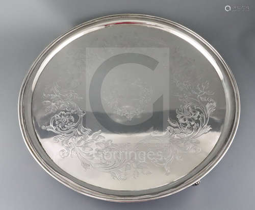 A George III silver salver of large proportions, John Crouch I & Thomas Hannam, London 1787, later