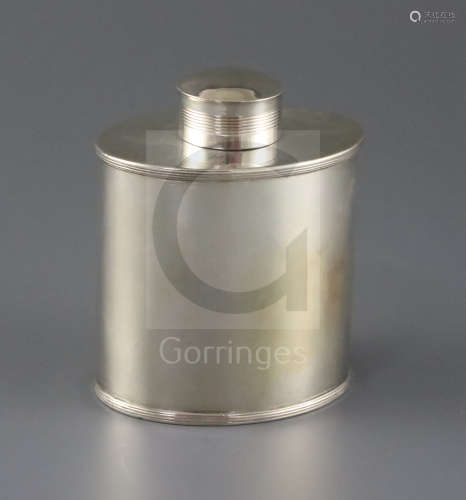 A George III silver oval tea caddy, by Soloman Hougham, with reeded border and cover, London,