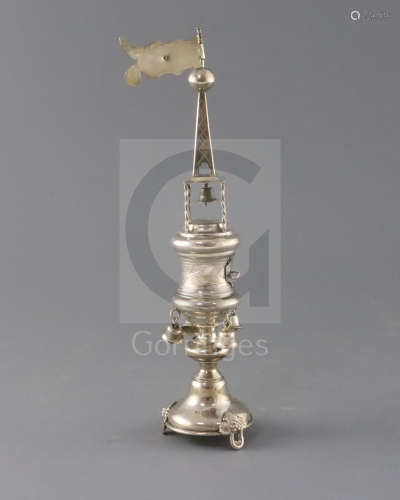 Judaica. A 19th century Russian 84 zolotnik silver spice tower by unknown master, St. Petersburg,