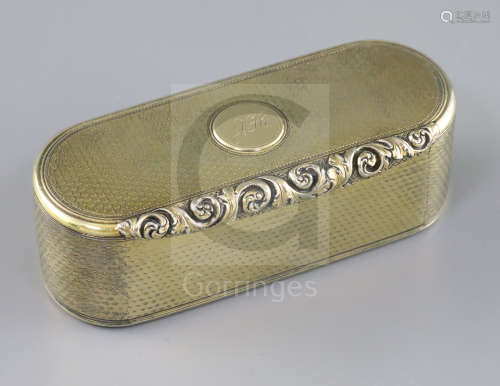 A William IV engine turned silver gilt ovoid snuff box by Benjamin Smith III, with interior engraved