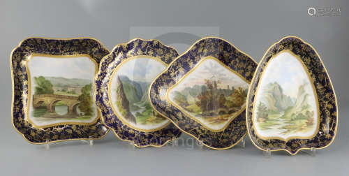A Wedgwood bone china topographical seventeen piece dessert service, c.1880, each piece painted with