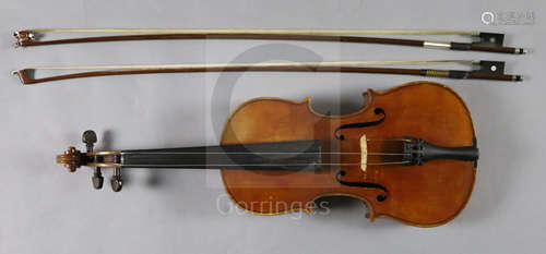 A violin by Julius Heinrich Zimmermann, early 20th century, the two piece back with medium curl with