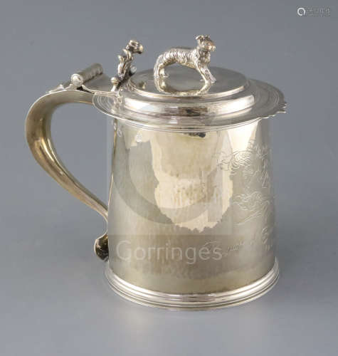 Clothworkers Company Interest: A 17th century style George VI silver lidded tankard, the