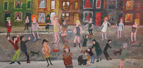 Fred Yates (1922-2008)oil on canvasStreet scenesigned, Studio stamp verso15 x 31in.