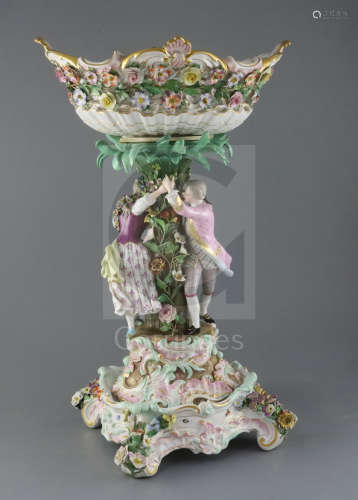 An impressive Meissen porcelain figural centrepiece bowl, late 19th century, the flower encrusted