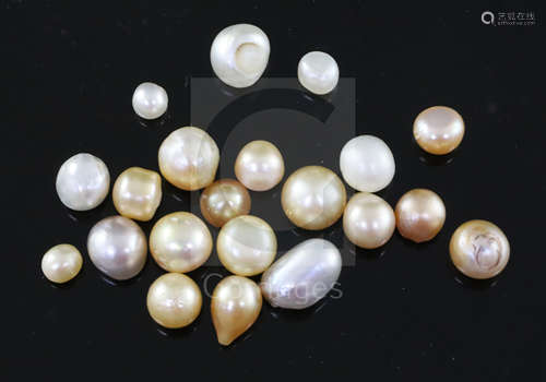 Twenty one loose undrilled natural pearls, gross weight 49.27cts, with accompanying Gem and Pearl