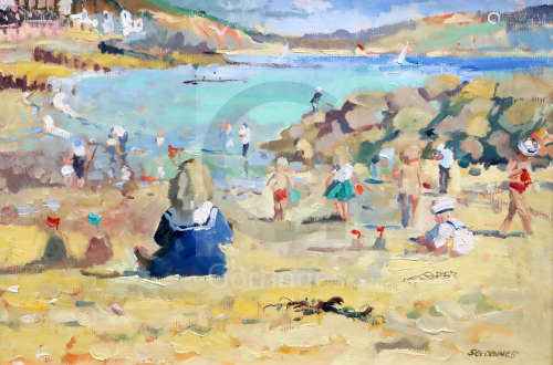 § Sherree Valentine-Daines (1956-)oil on cardChildren on the beachsigned8.5 x 12.5in.