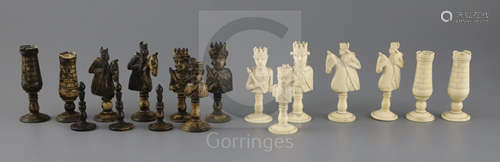 An 18th century Dieppe bone figural part chess set