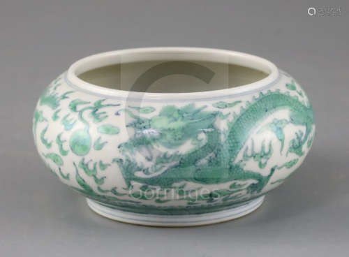A Chinese doucai 'dragon' pot, Kangxi mark but later, the dragons chasing a flaming pearl picked out