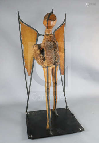 Maureen Langley (1931-) South African. wood, leather and wrought iron; 'Locust - the Arrogance of