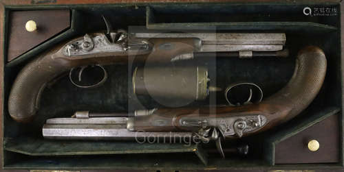 Gardner, Newcastle. A cased pair of early 19th century flintlock holster pistols, by Gardner,