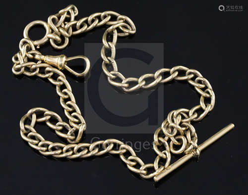 An 18ct. gold oval link albert, 38cm.