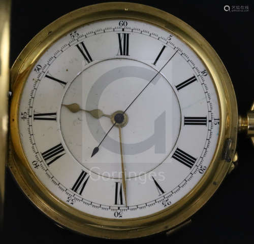 An Edwardian 18ct gold half hunter chronograph? pocket watch by Edwards & Brookes, Macclesfield,