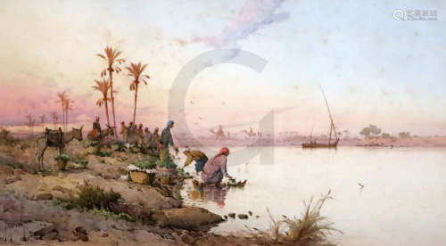 Spyridon Scarvelli (Greek, 1868-1942)two watercoloursFerry boats at Cairo and Landscape at