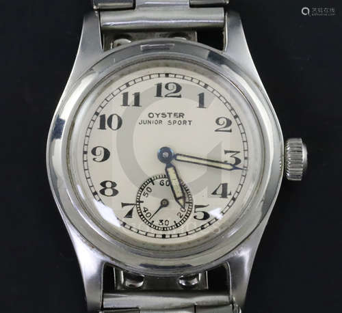 A gentleman's 1940's stainless steel Oyster Junior Sport manual wind wrist watch, with Arabic dial