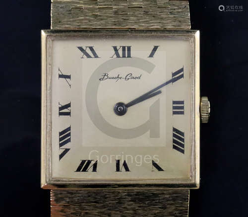 A gentleman's 1970 9ct gold Bueche Girod manual wind dress wrist watch, with square Roman dial, case