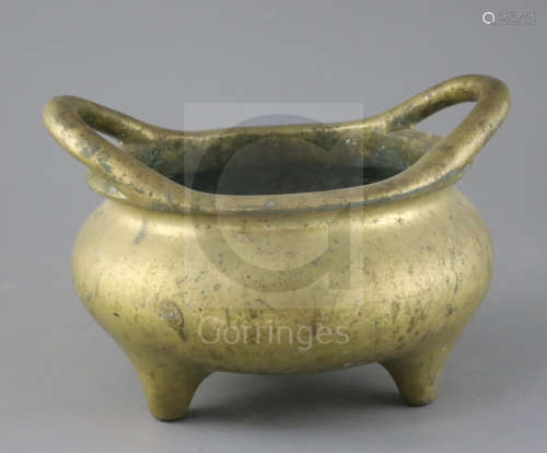 A large Chinese bronze tripod censer, Ding, Xuande four character seal mark, probably 18th / 19th