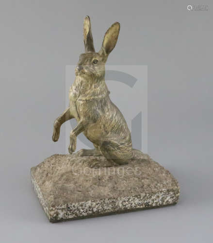 An early 20th century Austrian cold painted bronze inkwell, modelled as a seated hare, on