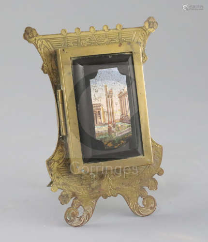 G. Roccheggiani of Roma. A 19th century ormolu and micro mosaic easel photograph frame, inlaid