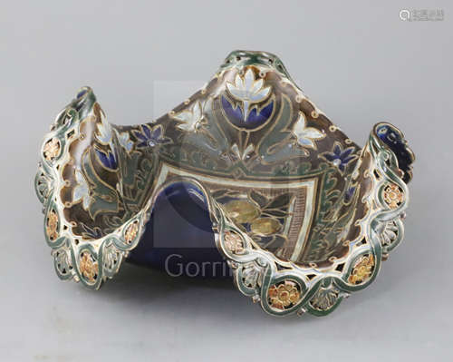 Frank A Butler for Doulton Lambeth, a rare quatrefoil fruit dish, c.1895, the centre moulded with