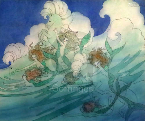 Elizabeth Mary Watt (1886-1954)watercolourFairies riding seahorses13.75 x 17in.