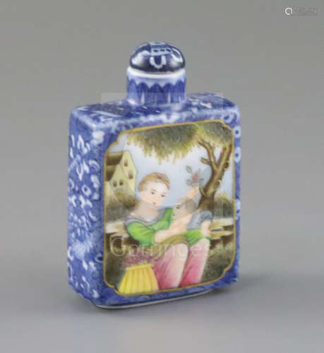 A Chinese enamelled porcelain rectangular snuff bottle, Daoguang mark possibly Republic period,
