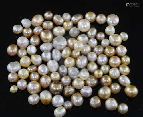 Ninety two loose undrilled assorted shaped natural pearls, gross weight, 110.89cts, with