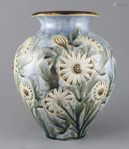 Frank A Butler for Doulton Lambeth, a large floral design vase, dated 1885, impressed mark and