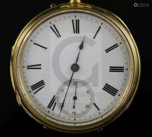A late Victorian 18ct gold open face keyless lever pocket watch by Gabriel, Bishopsgate Within, with
