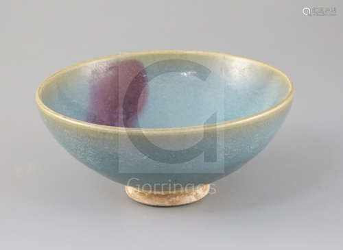 A Chinese Jun ware purple-splashed bowl, Song-Ming dynasty, with a crackle to the glaze all over and