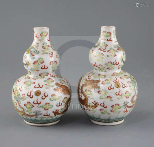 A pair of Chinese famille rose double gourd 'dragon' vases, Guangxu six character mark and of the