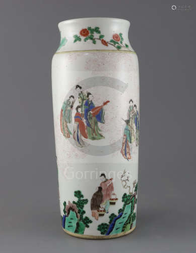 A Chinese famille verte sleeve vase, in Transitional style, probably late 19th century, painted with