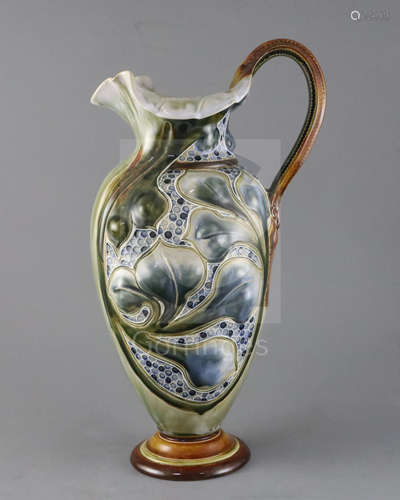 Mark V Marshall for Doulton Lambeth, a large organic-form jug with grotesque mask handle, c.1895,