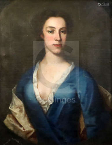 18th century English Schooloil on canvasPortrait of a lady wearing a blue dresspainted to the