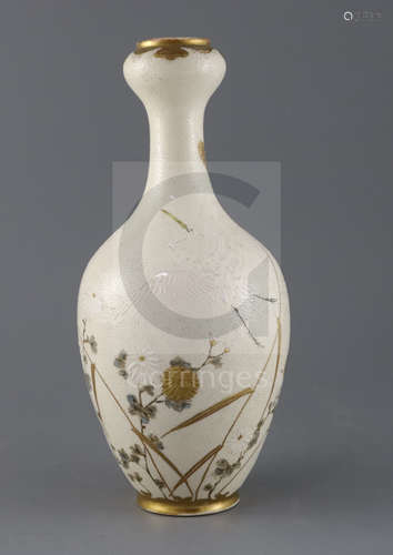 A Japanese Satsuma pottery garlic neck vase, by Kinkozan, late 19th century, decorated with a