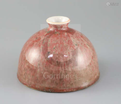 A Chinese sang de boeuf glazed beehive water pot, possibly 19th century, with copper red and green